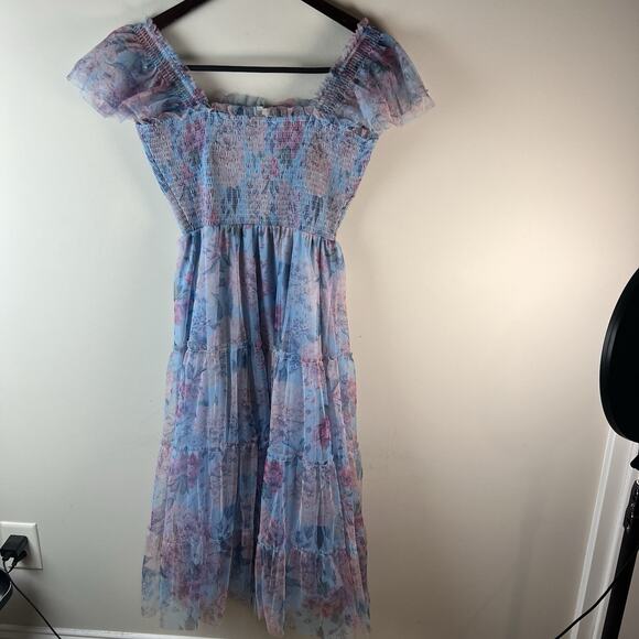 NWT Baltic Born Dress Floral Smocked Blue Clementine Tulle Maxi XL Milkmaid - Picture 9 of 11